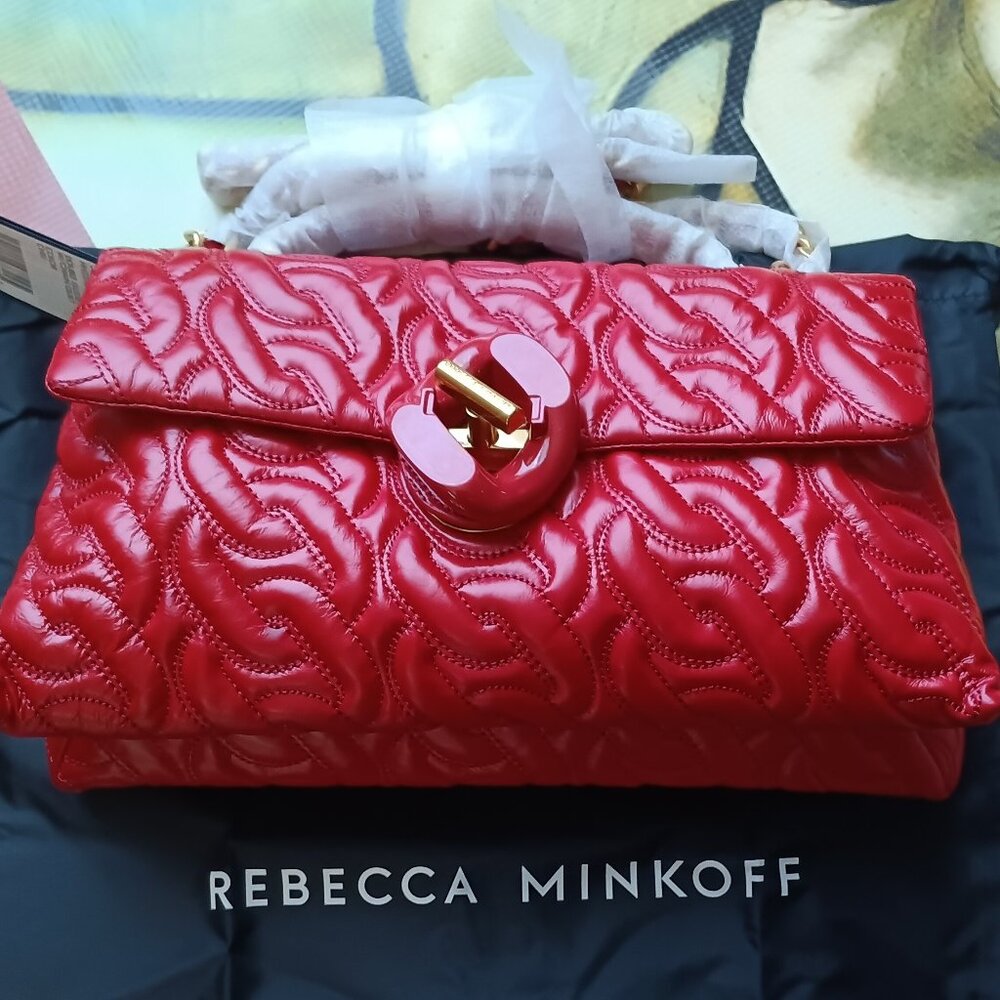 Rebecca Minkoff Double Gusset Quilted Handbag with Chain in Chili Pepper Red